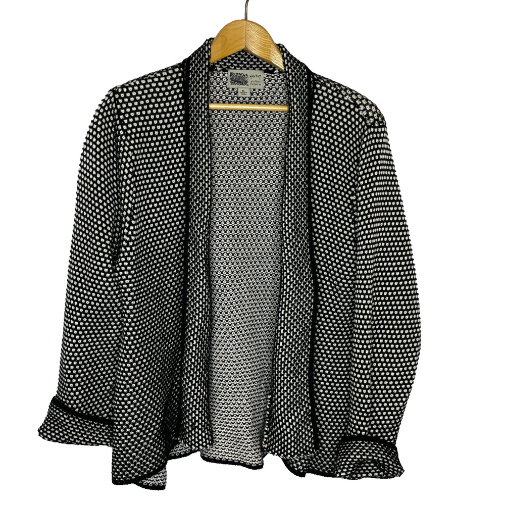 Women's XL Habitat Black Knit Collar Open Knit Cotton Cardigan Sweater Lagenlook